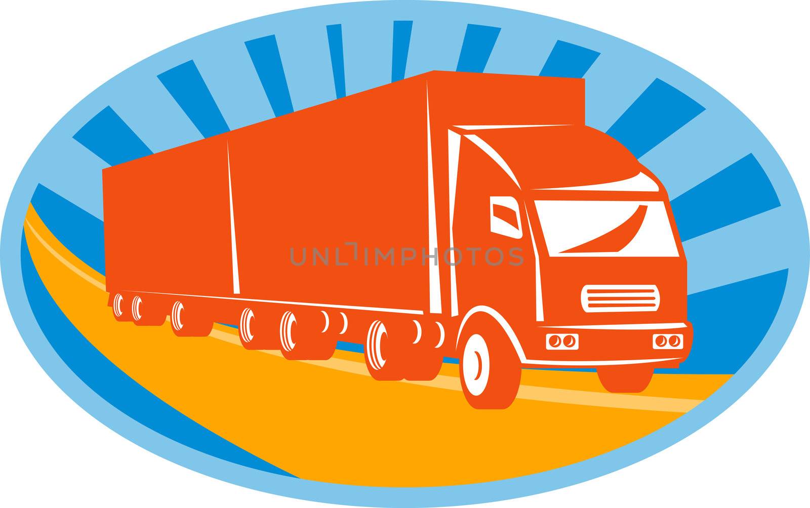 illustration of a container truck and trailer viewed from front