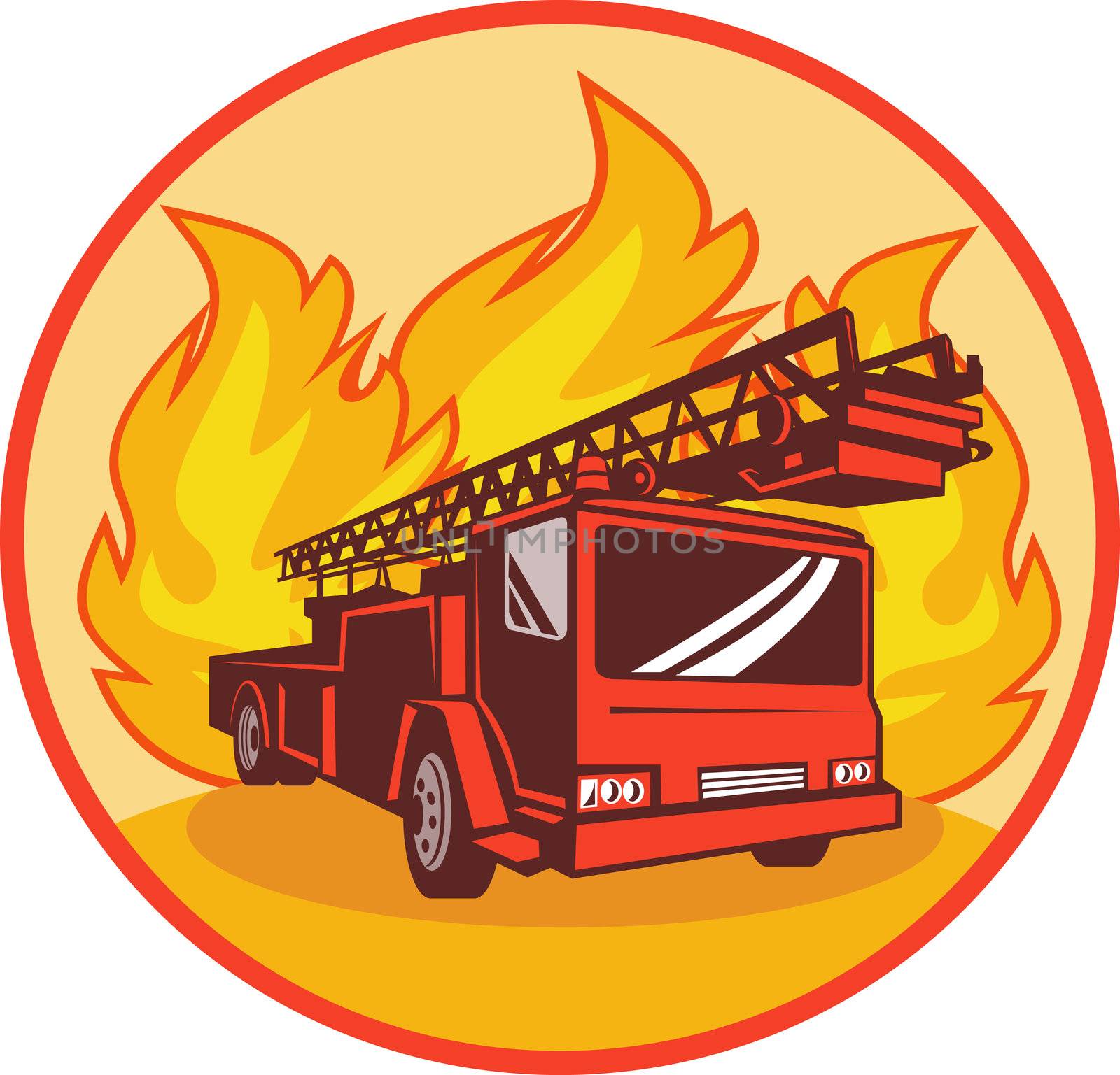 Fire truck or engine appliance with flames  by patrimonio