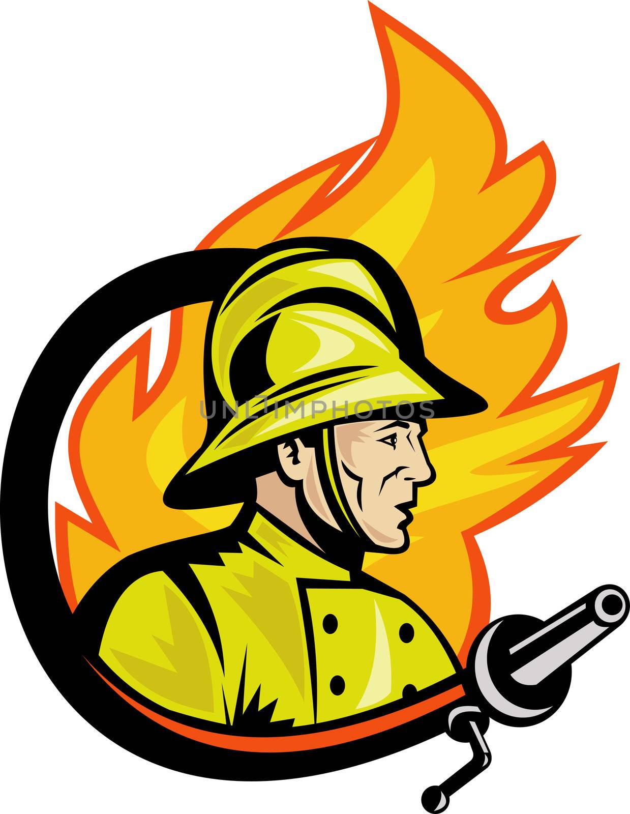 Fireman or firefighter with fire hose by patrimonio