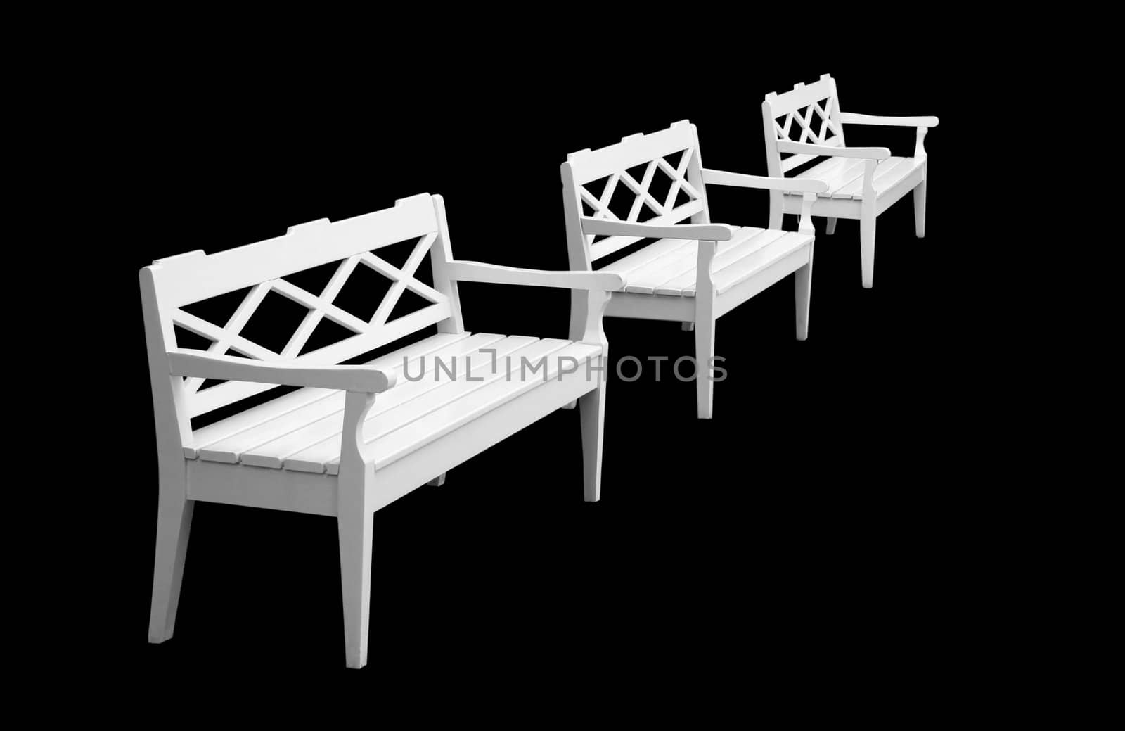 Three isolation on a black background benches