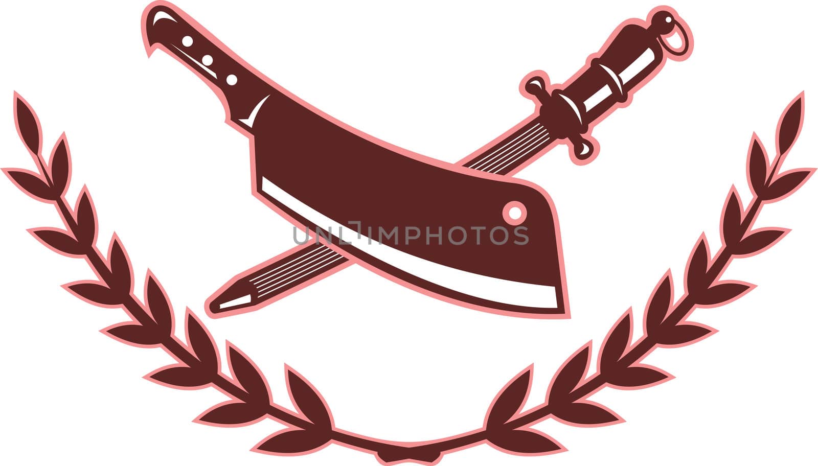 illustration of a butcher's knife and blade sharpener isolated on white