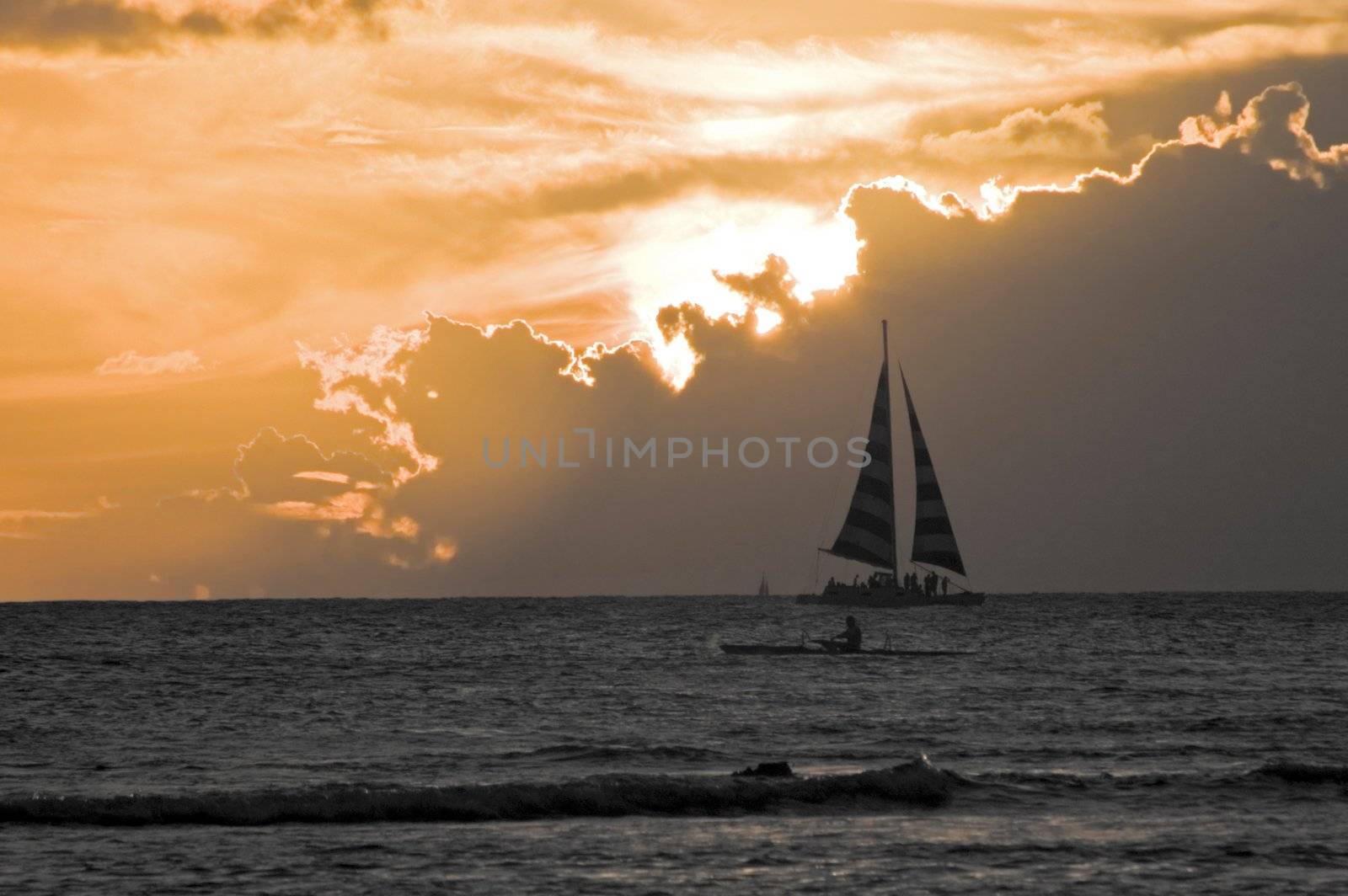 an isolated shot of a Yacht boat at Sunset