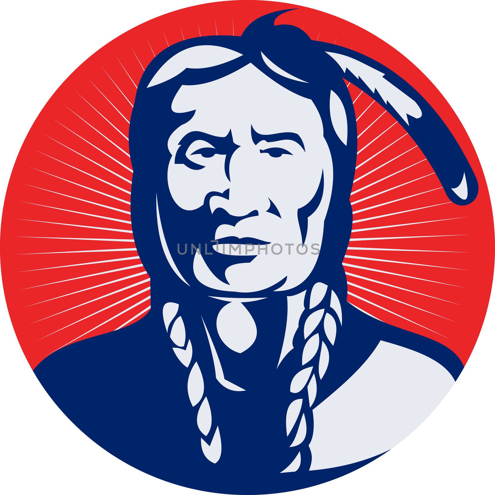  illustration of a native american indian chief facing front view.