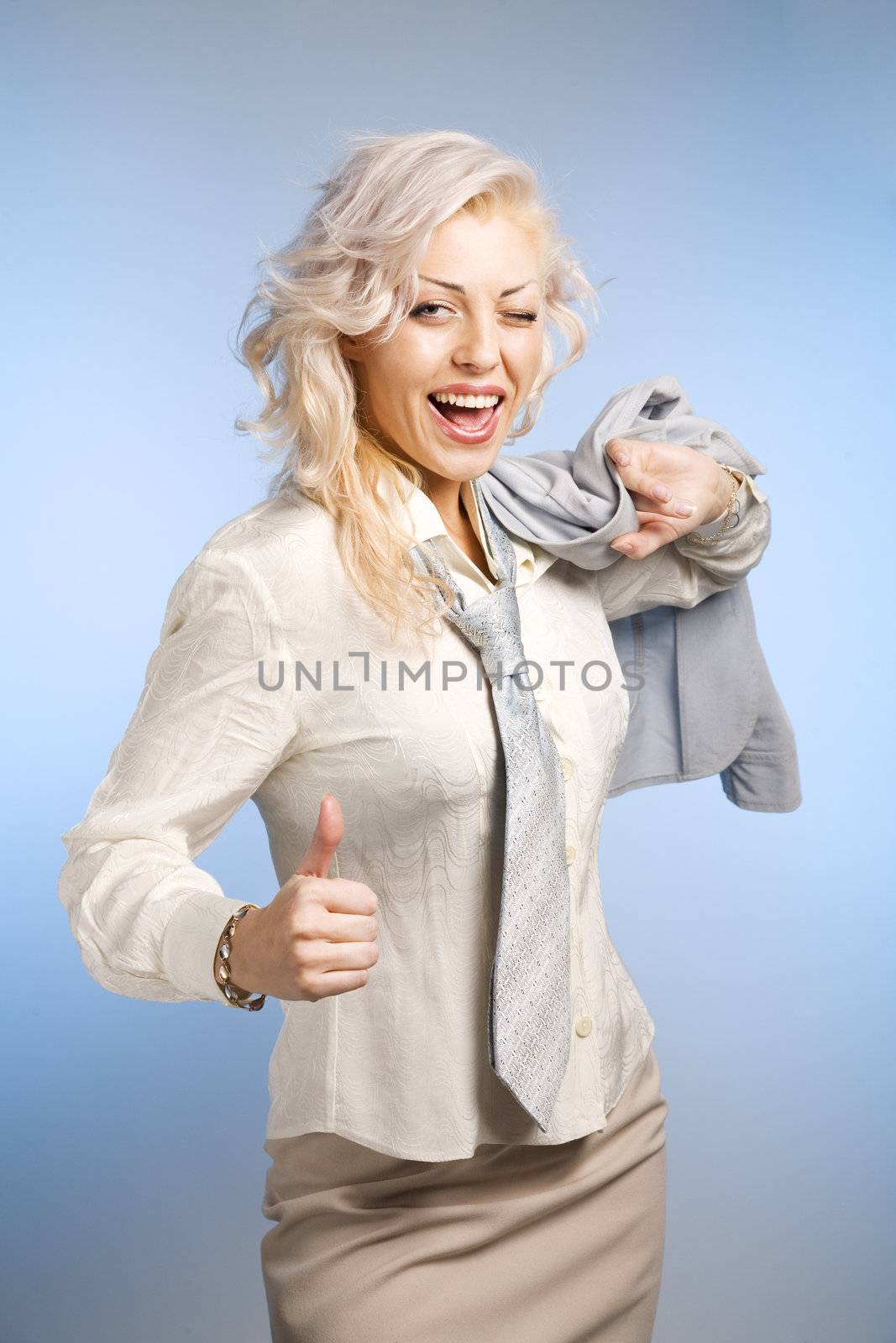Positive blond woman with approve sign