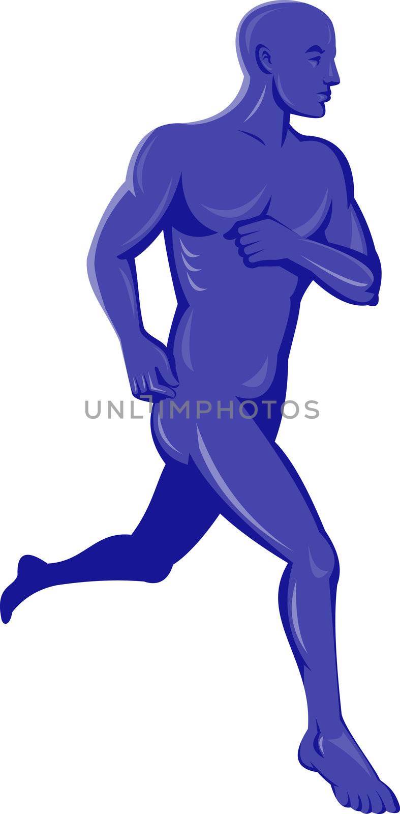 illustration of a Purple human male running isolated on white background.