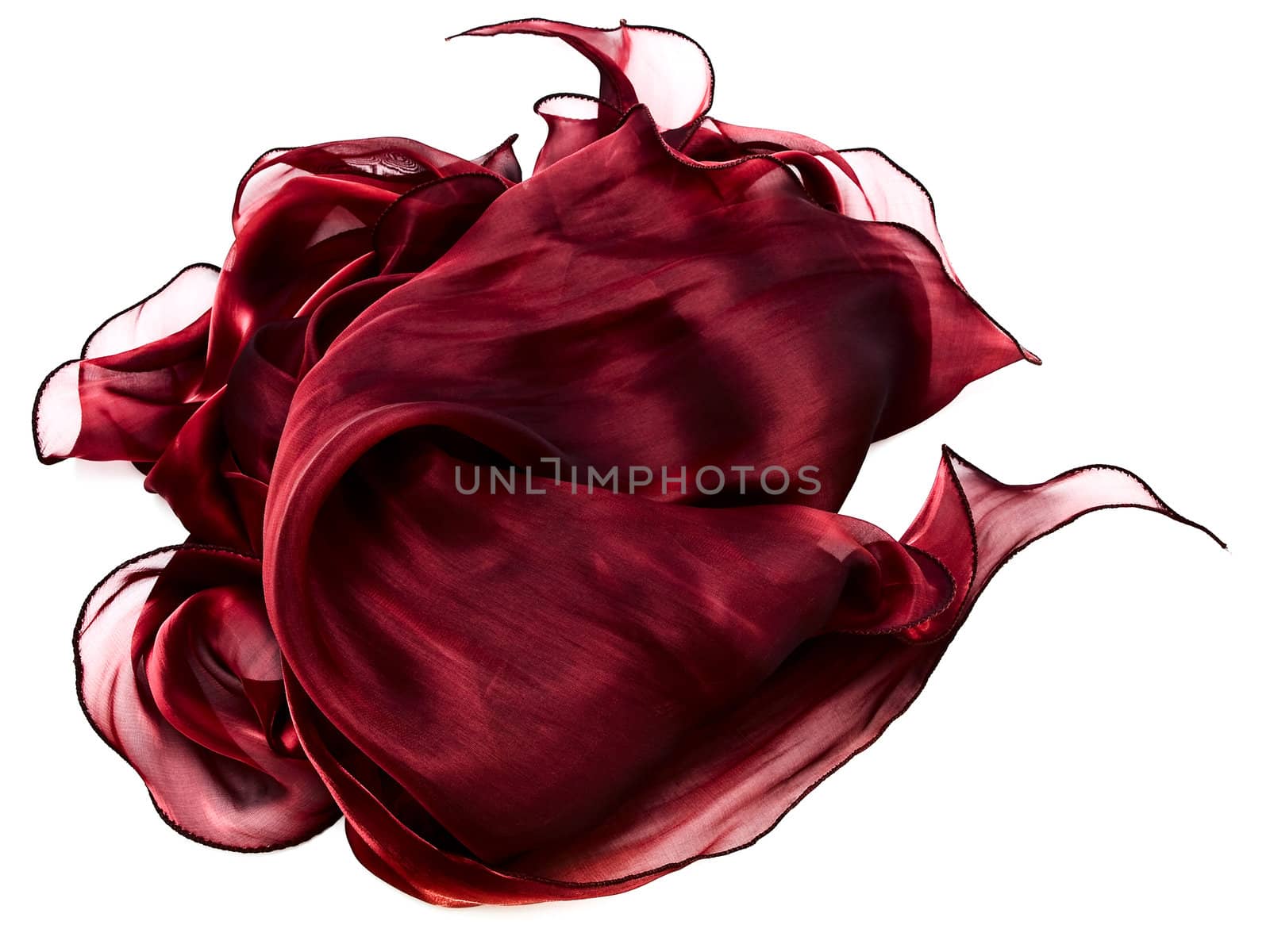 decorative red abstract fabric against the white background
