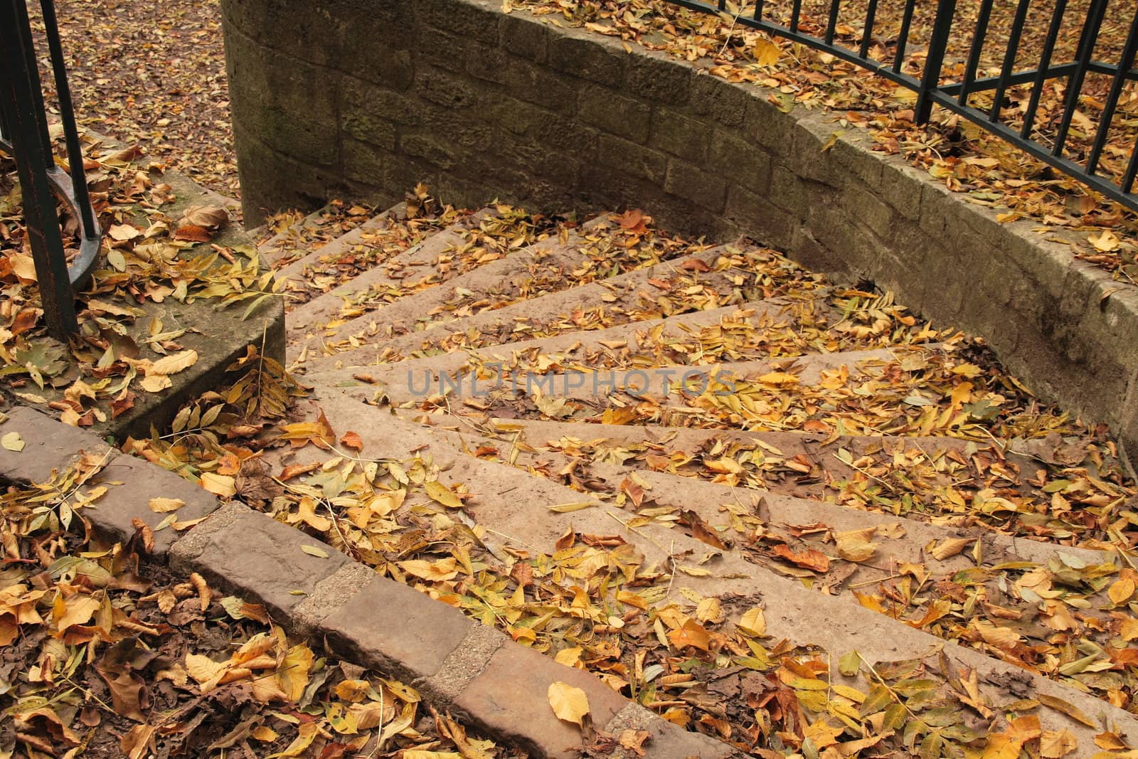 Staircase covered with sheets in autumn