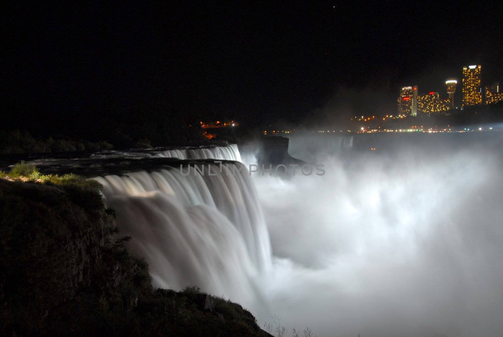 scenic night view Niagara Falls in New York usa