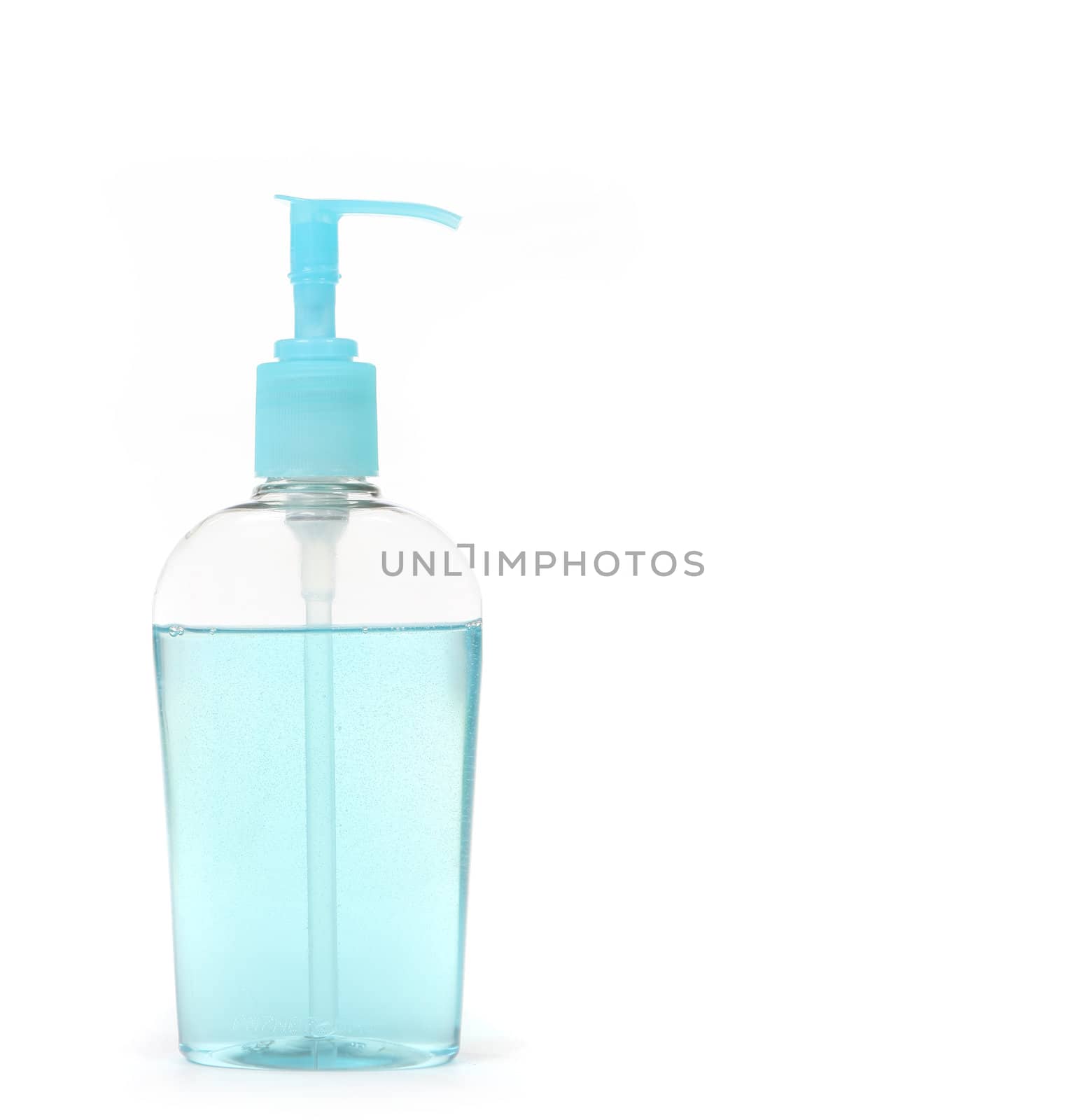 Antibacterial Aqua Blue Hand Soap in a Pump Syle Container Isolated on White