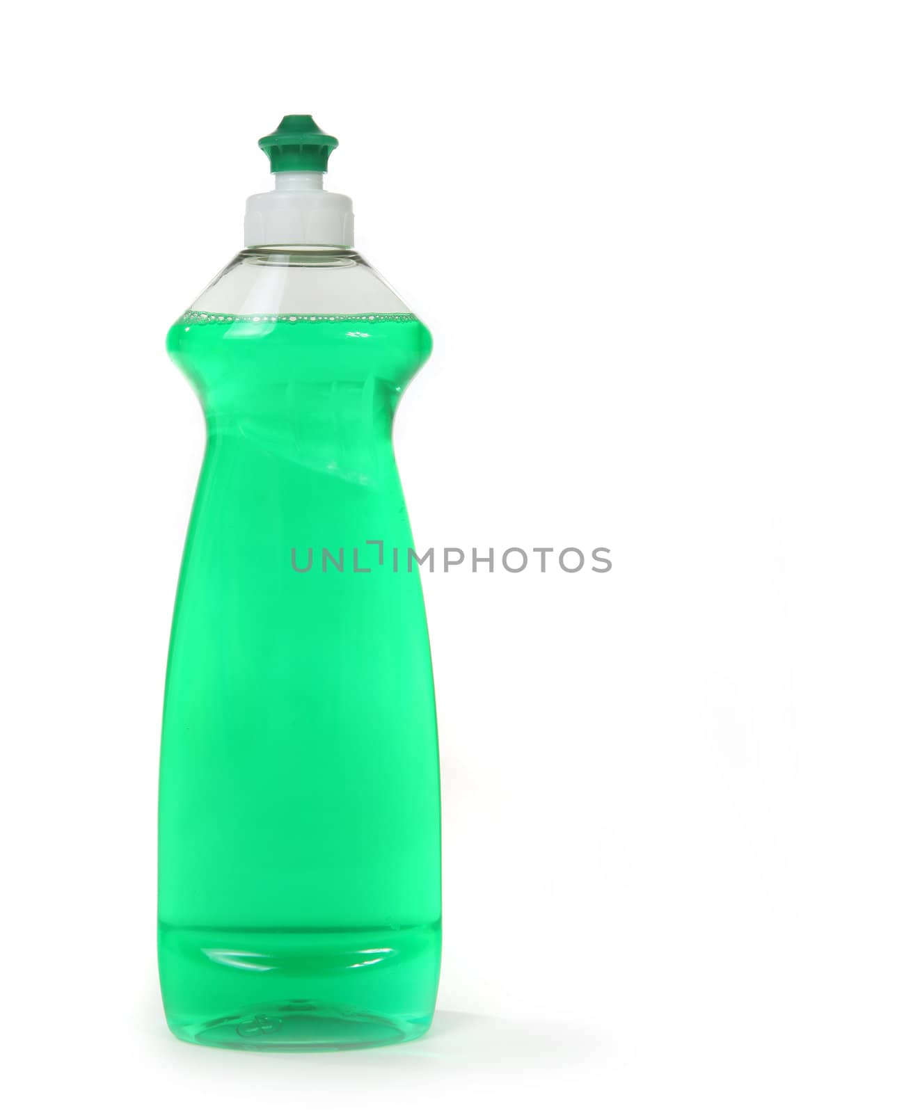 Green Dishwashing Liquid Soap in a Bottle Isolated on White Background