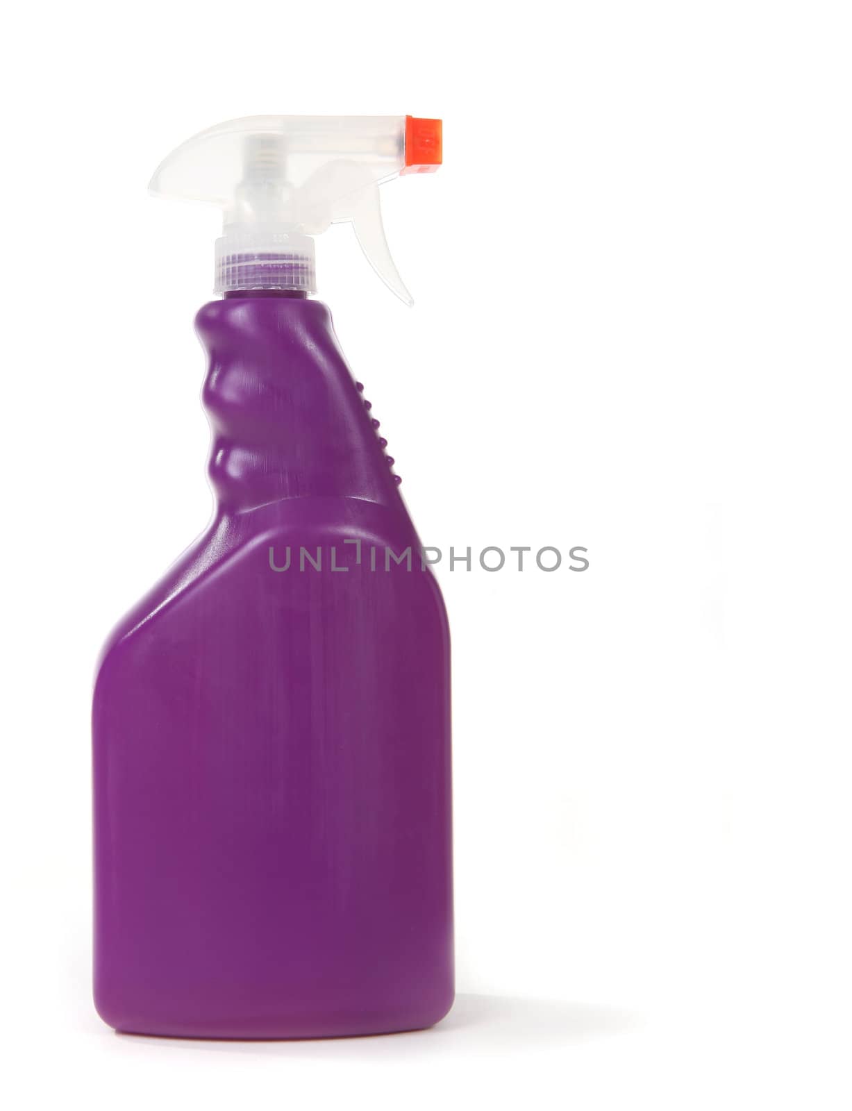 Purple Household Cleaning Bottle With Copy Space on White Background