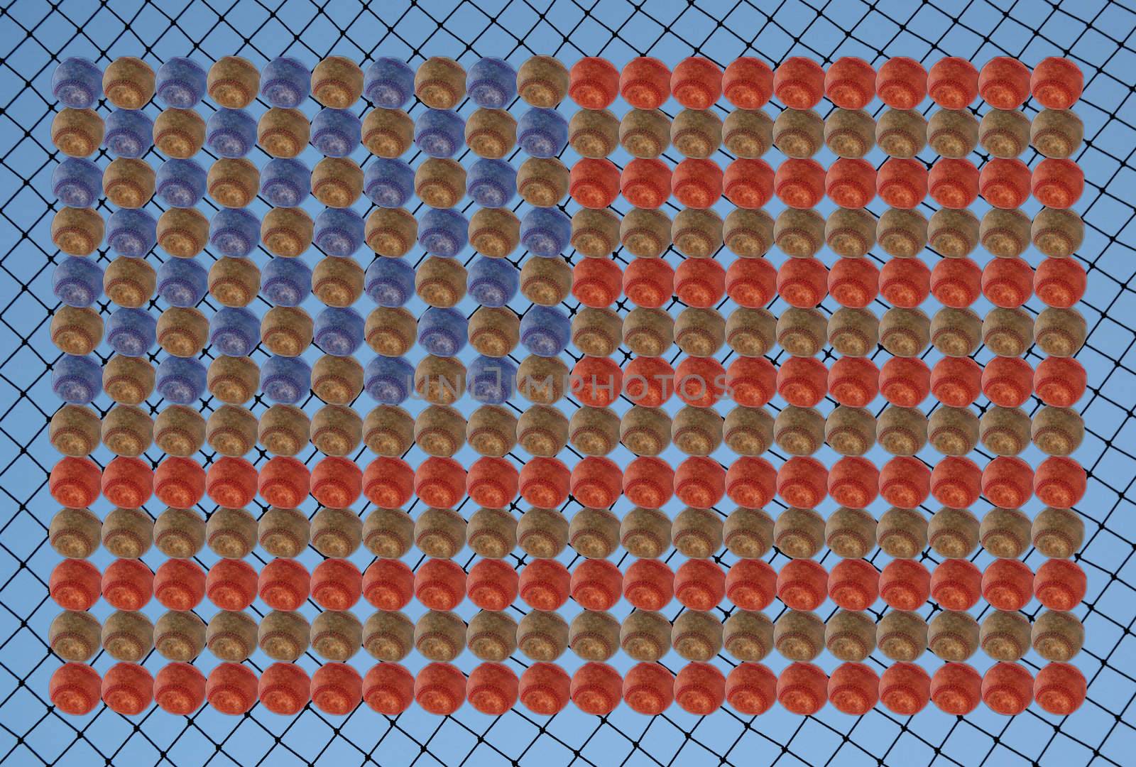 American baseball flag on a netting background