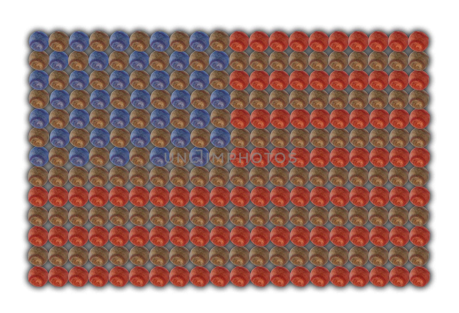 American flag made out of baseballs isolated on white background