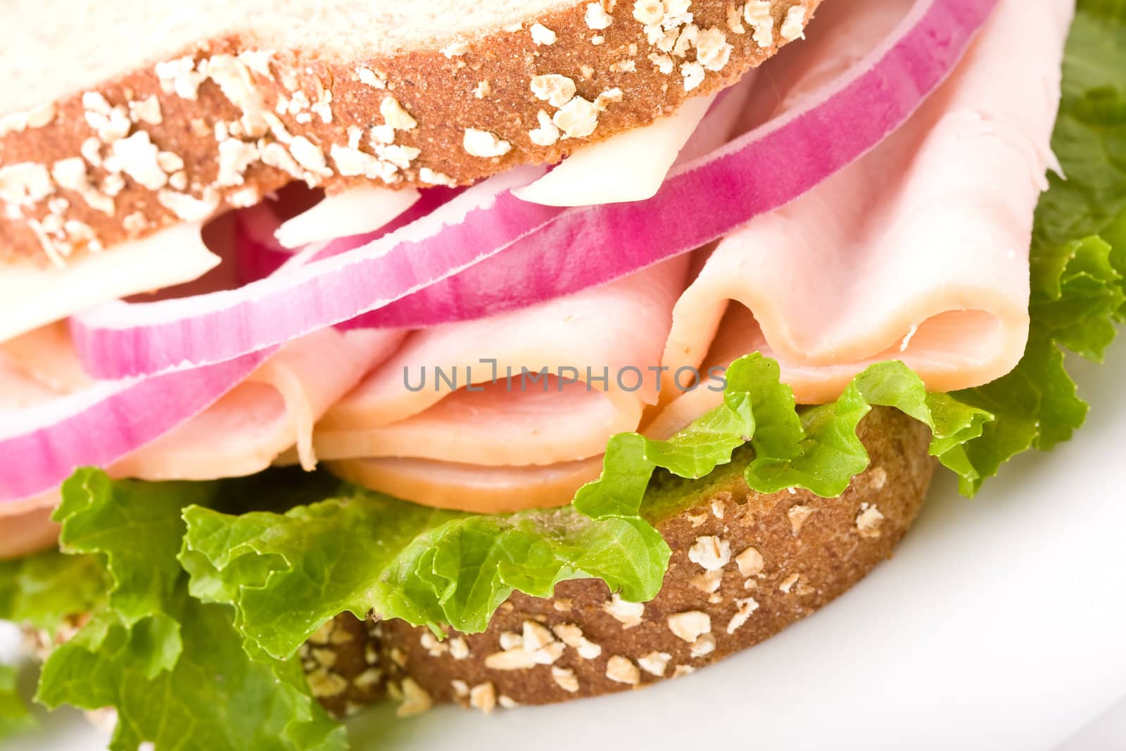 A healthy turkey sandwich on whole wheat bread