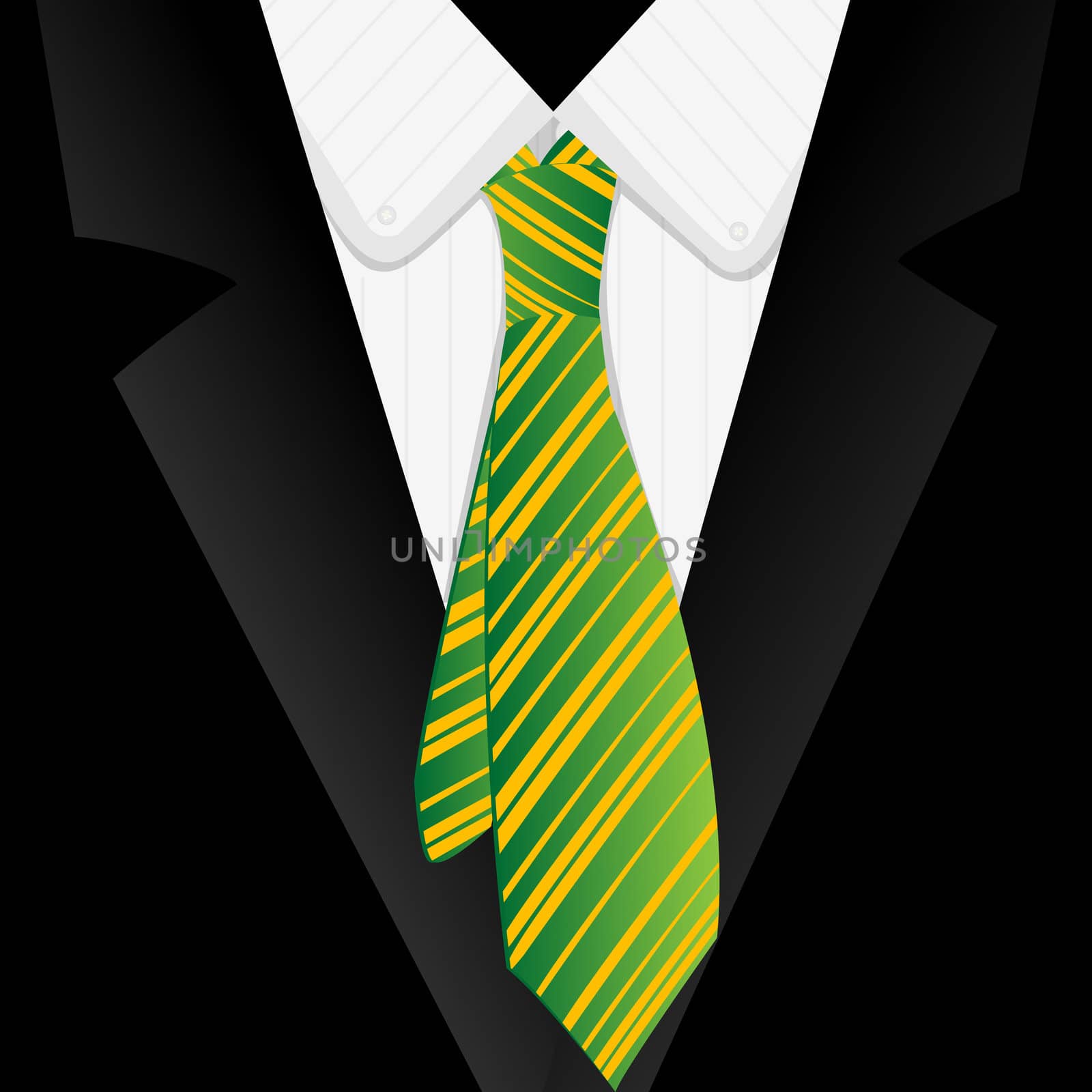Striped green tie and suit close up