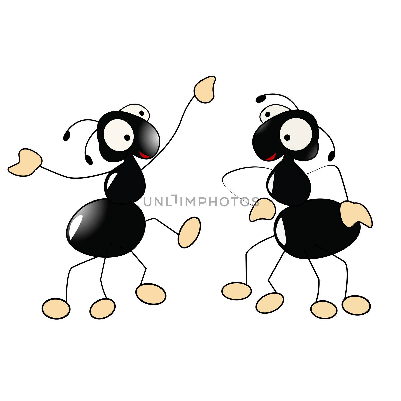 Two happy little ants dancing