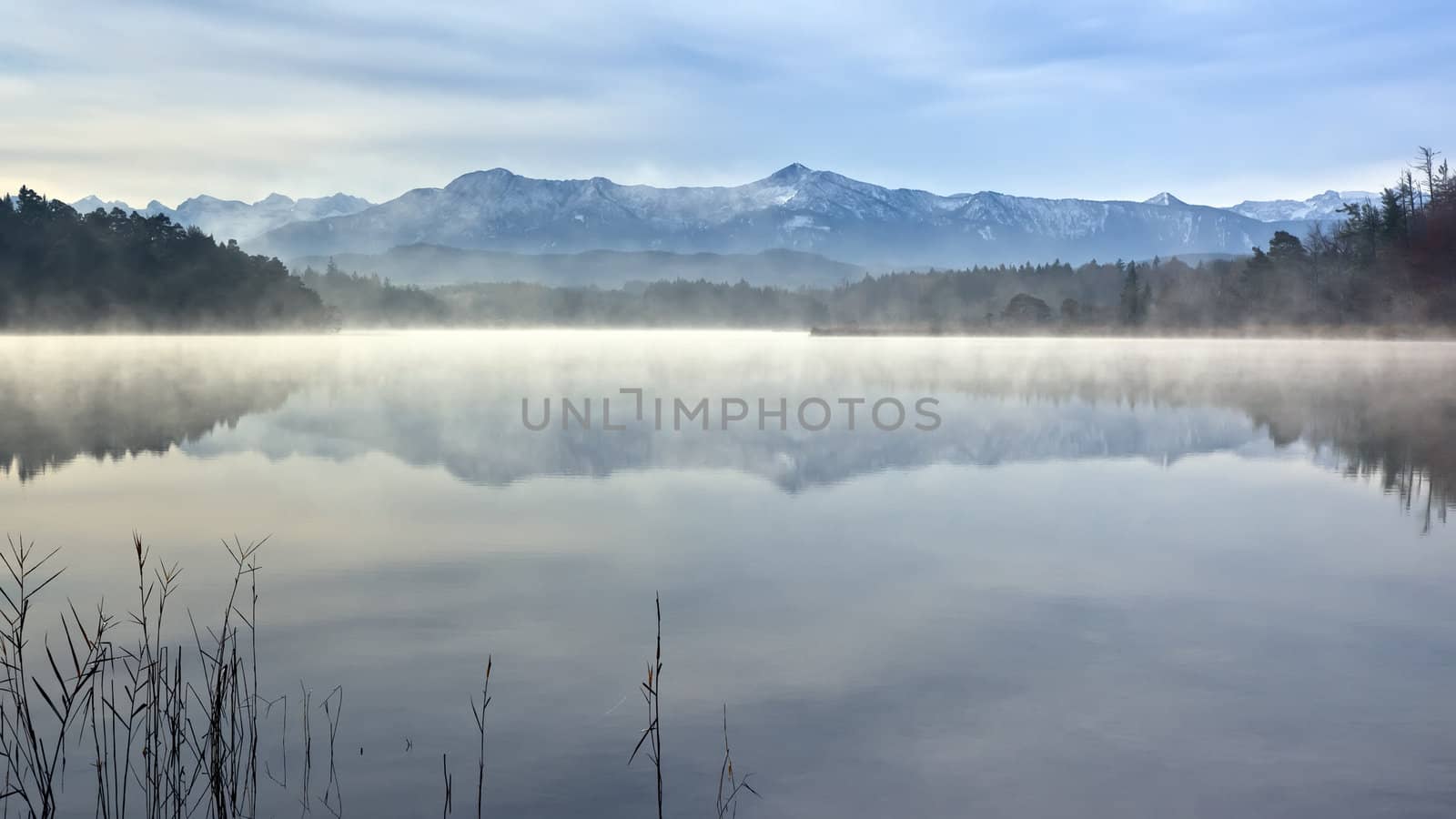 An image of the beautiful Alps at the Ostersee in Bavaria Germany