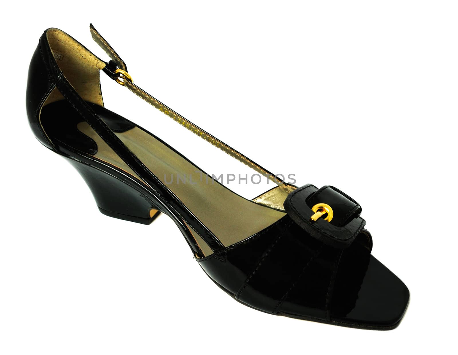 Female black shoes with a slight leather texture on a white background 