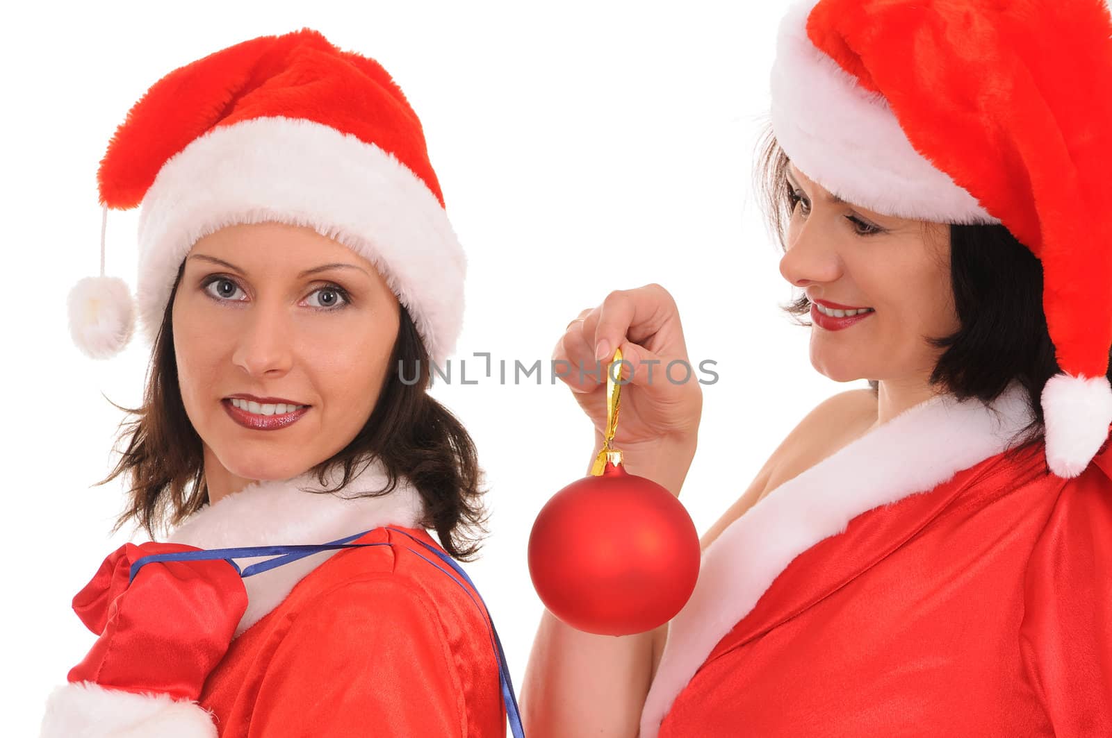 two woman santa isolated on white background