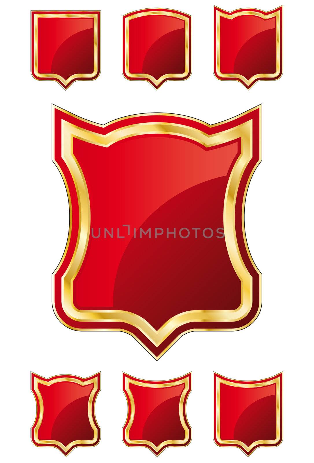 Red and Gold Shield design element collection. In the vector file: each element is positioned on a different layer. Easy to edit.