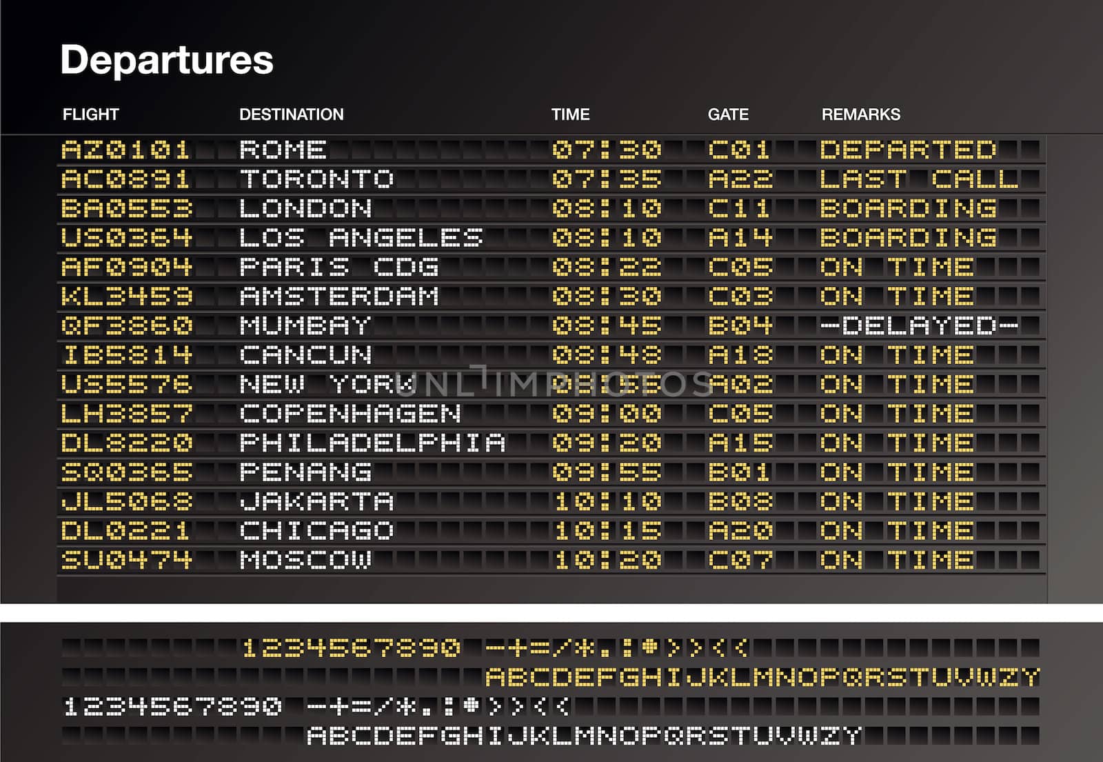 Airport departures timetable