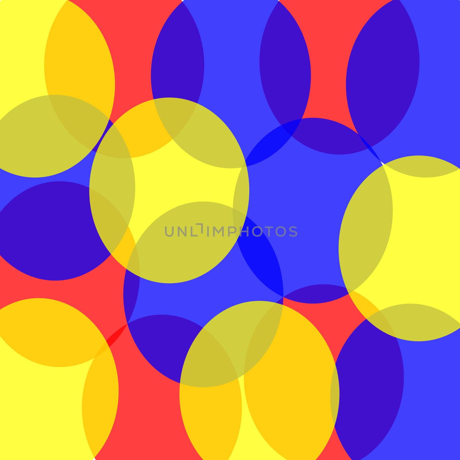 Transparent retro circles in red, blue, and yellow create a fun blast from the past background.