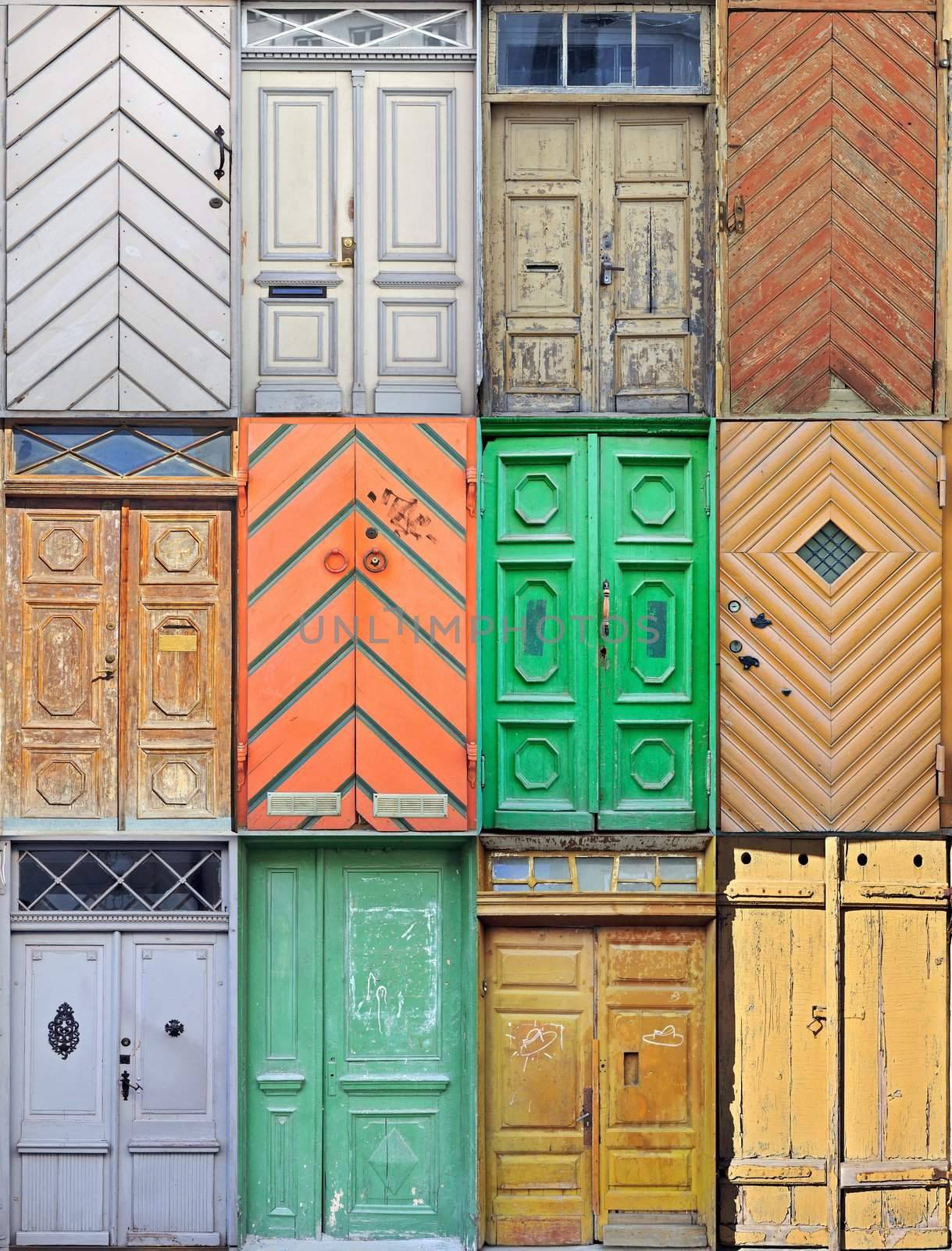 Antique doors of houses in the old part of town