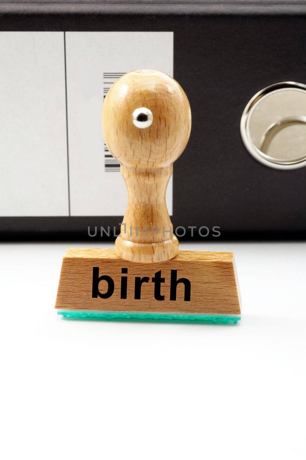 birth concept with stamp in hospital office and copyspace
