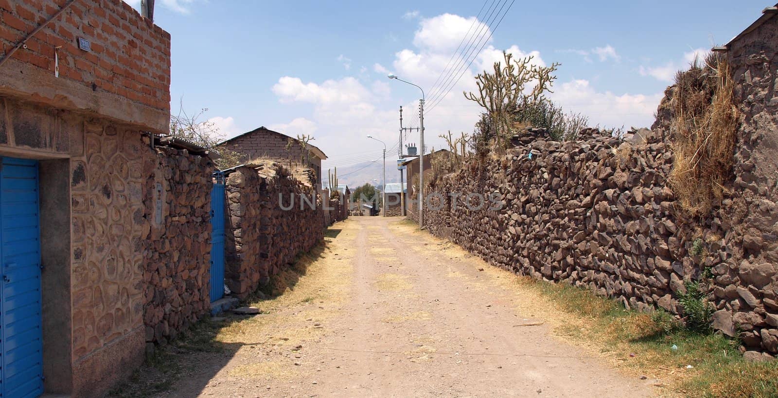 Empty, sunny street in small Latin American city