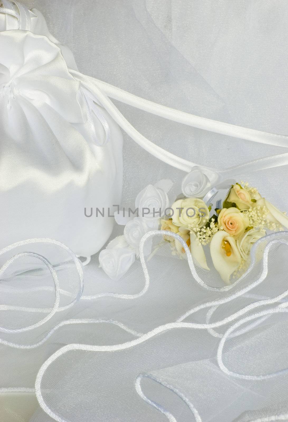 wedding flowers and bridal bag over veil by Dessie_bg