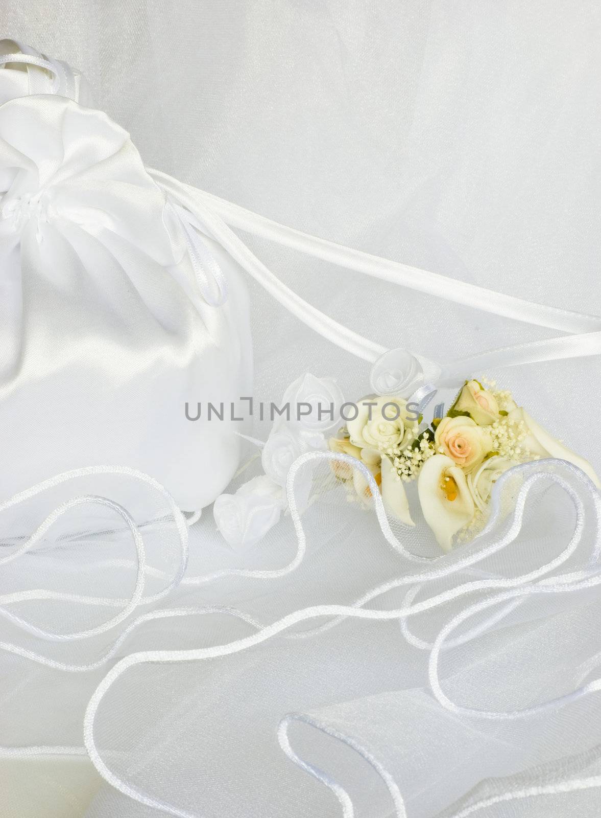 wedding flowers and bridal bag over veil by Dessie_bg