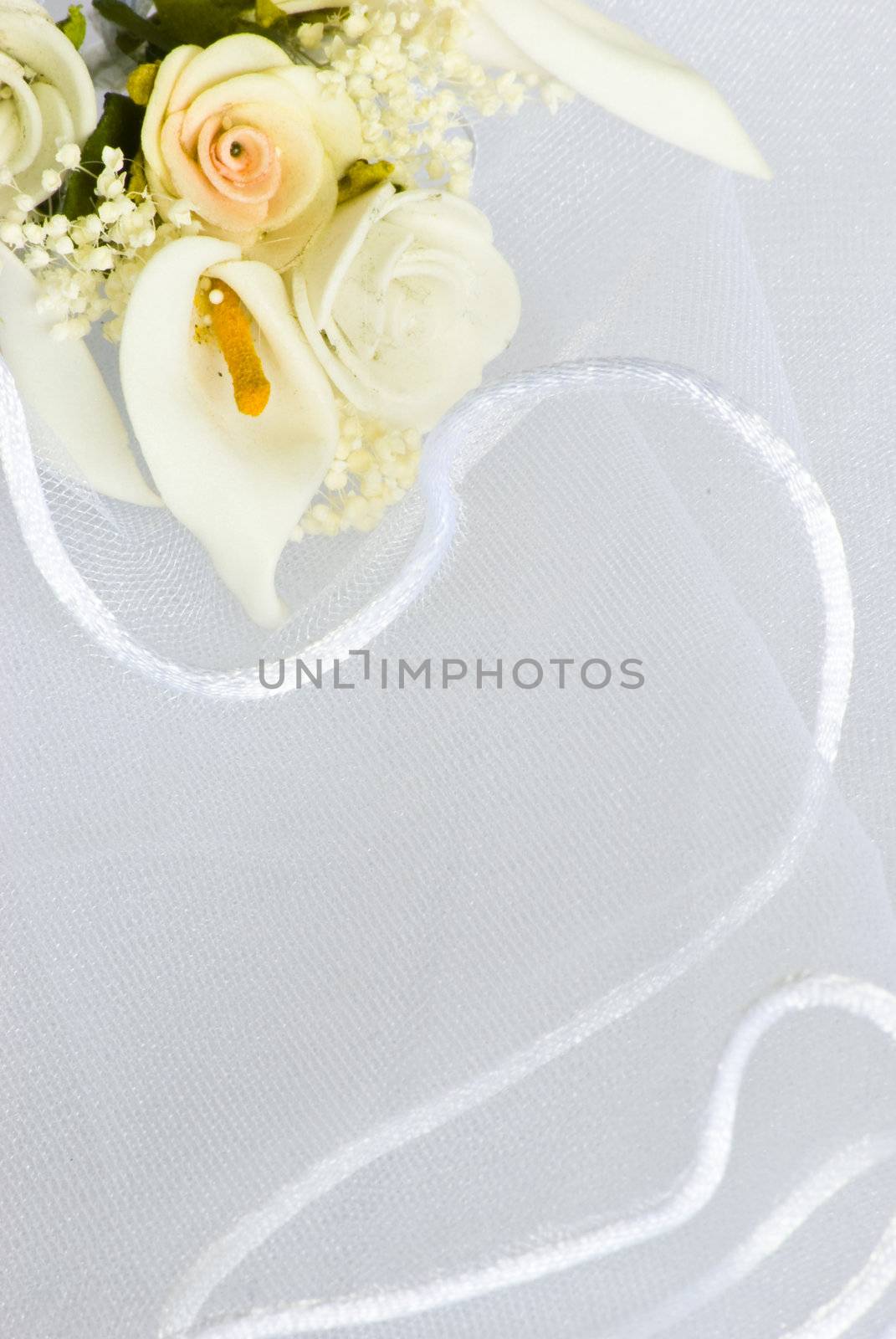 wedding flowers decorations over bridal veil