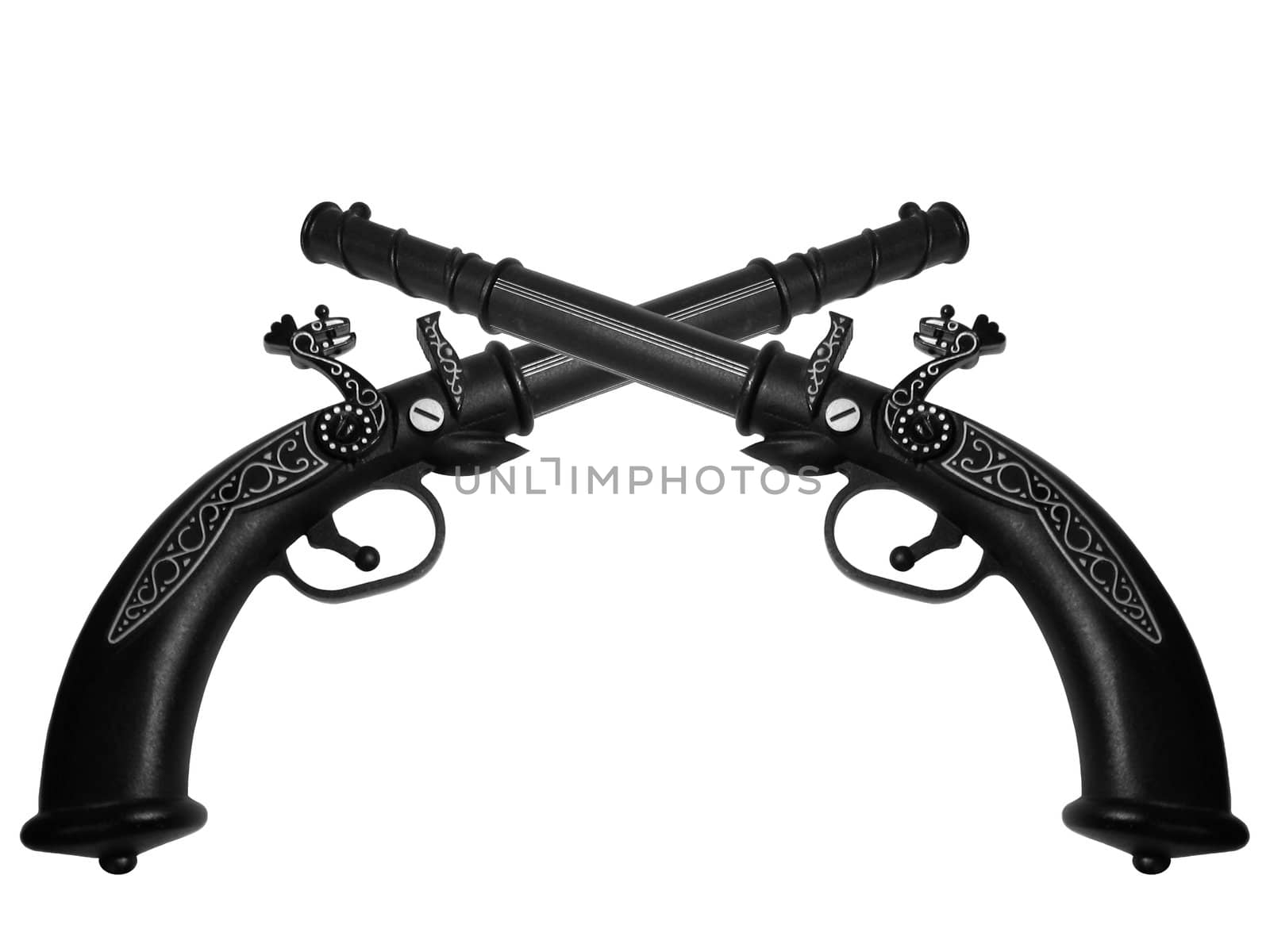two old pistol isolated over white