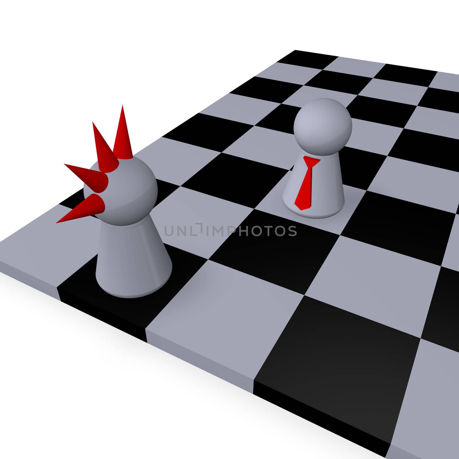 play figures punk and businessman on chessboard