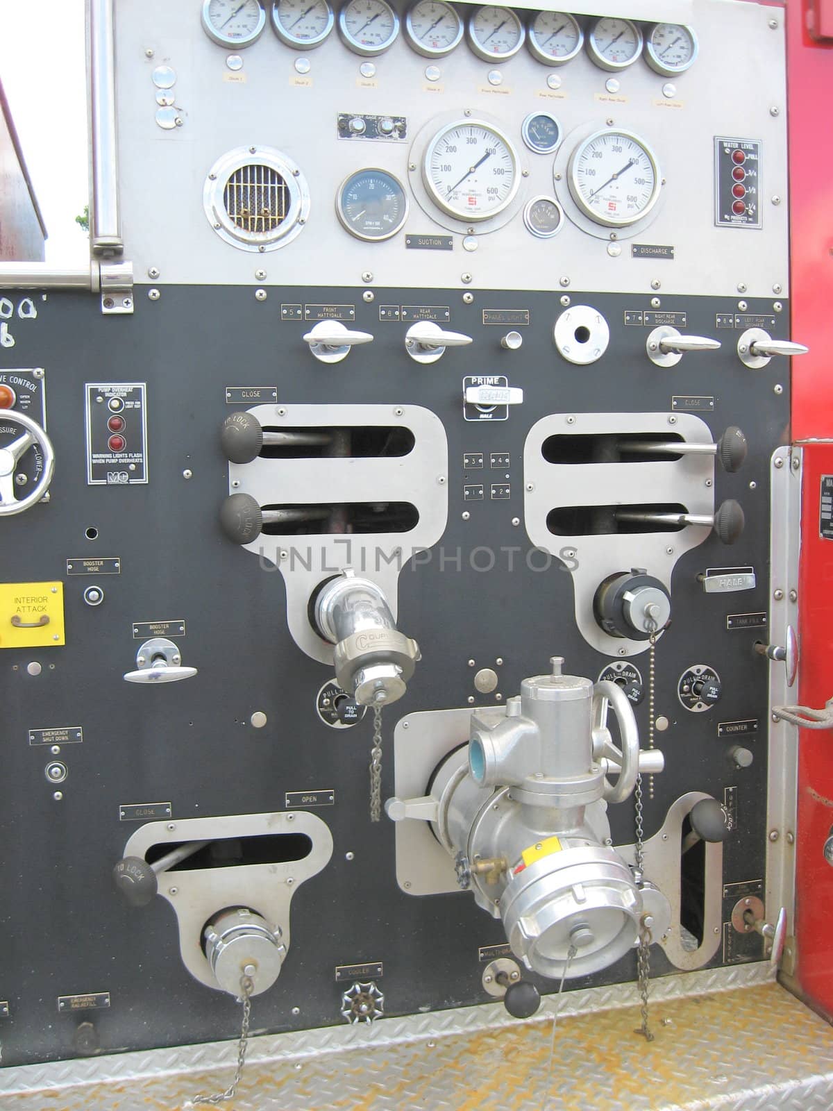 close-up view of fire truck's gauges