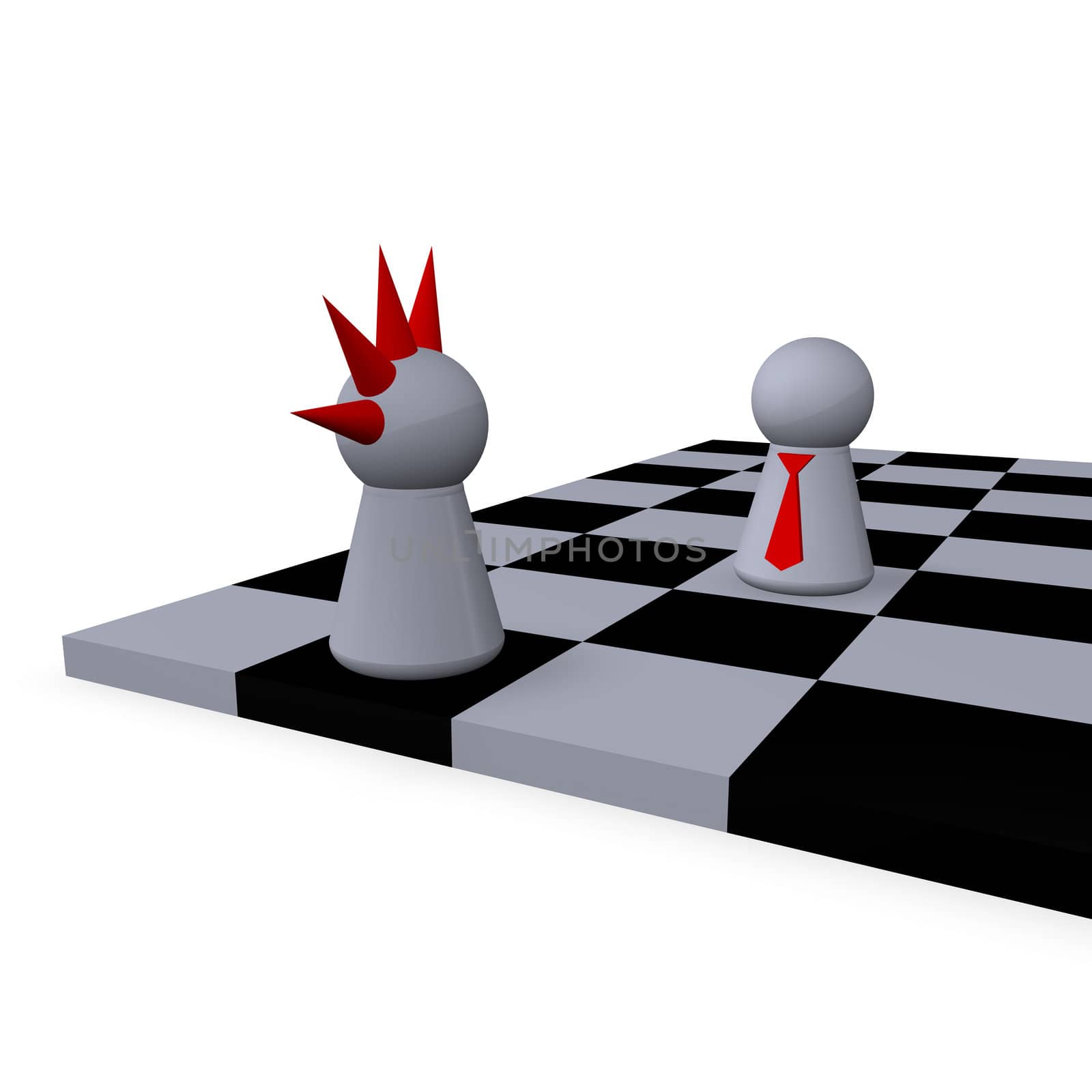 play figures punk and businessman on a chessboard