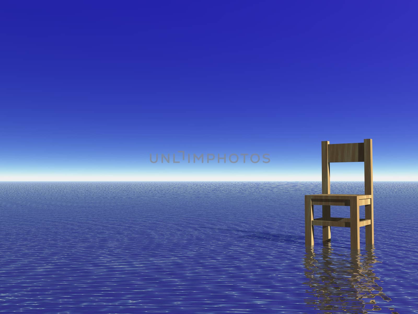 chair in the water and blue sky