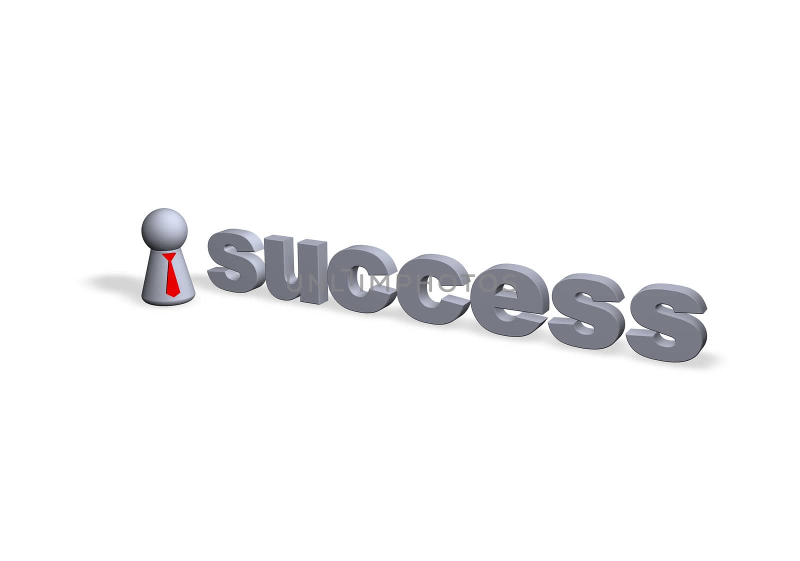 success text in 3d and play figure with red tie