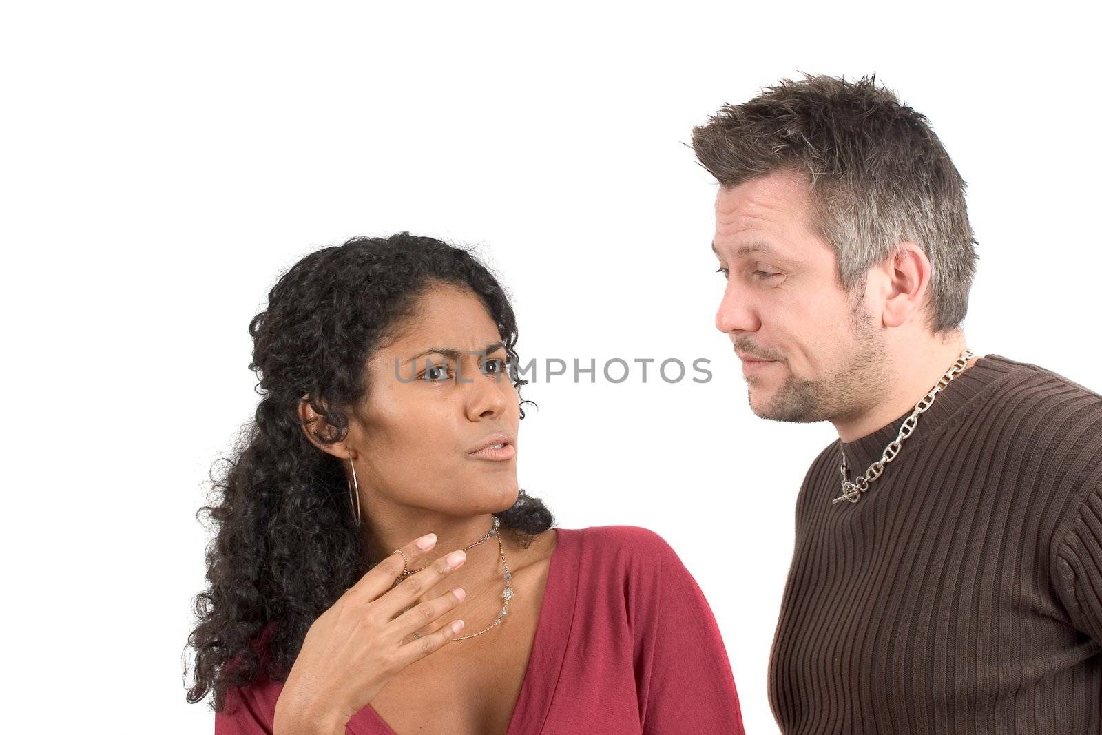 Woman is looking angry while they are having a discussion