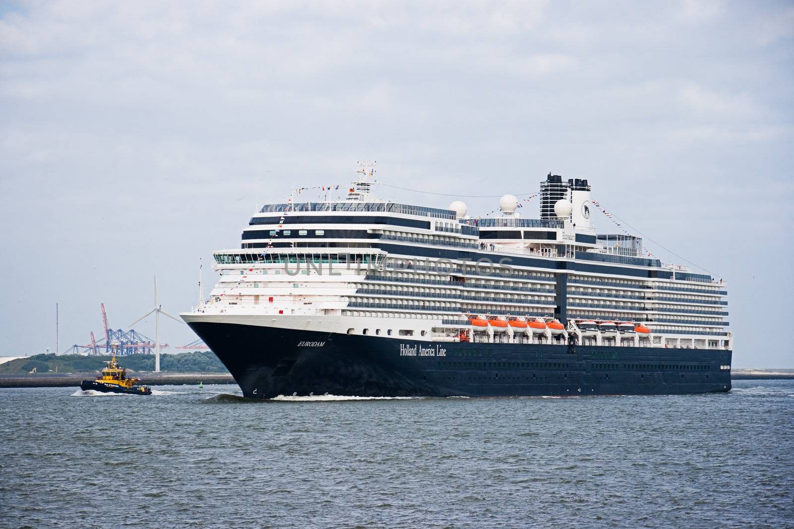 Hoek van Holland, THE NETHERLANDS-JUNE 2008  Cruiseship Eurodam coming in to visit Rotterdam.  june 29, 2008, Hoek van Holland