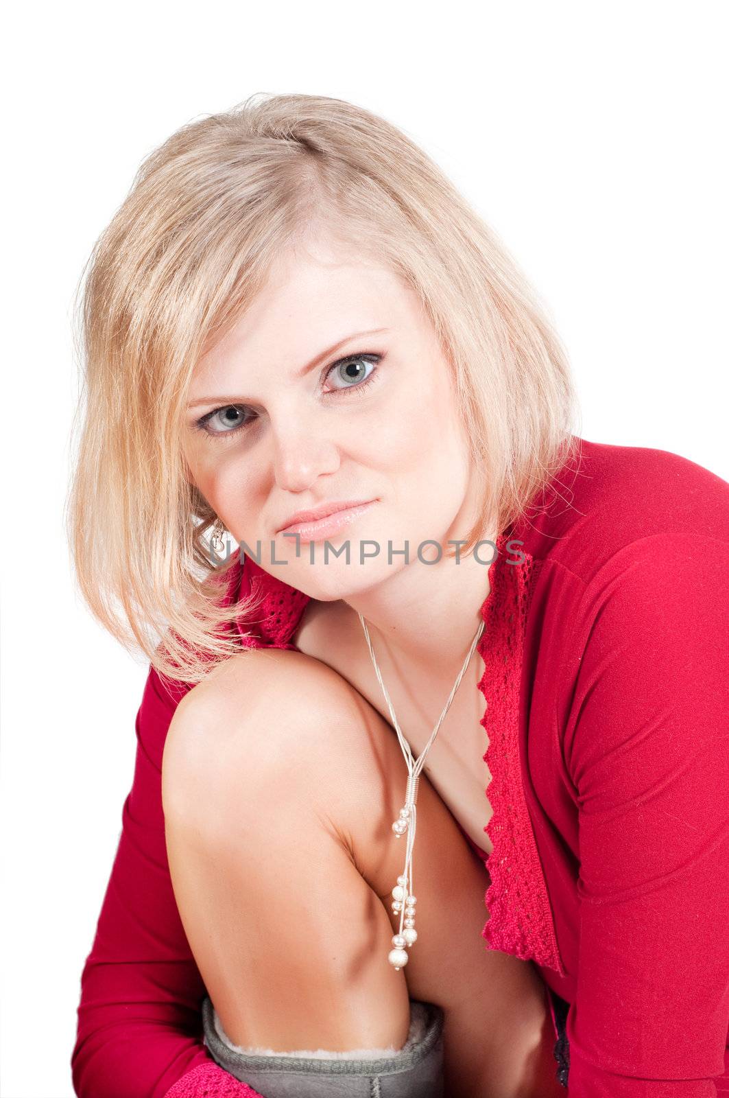 Beautiful woman in red isolated on white