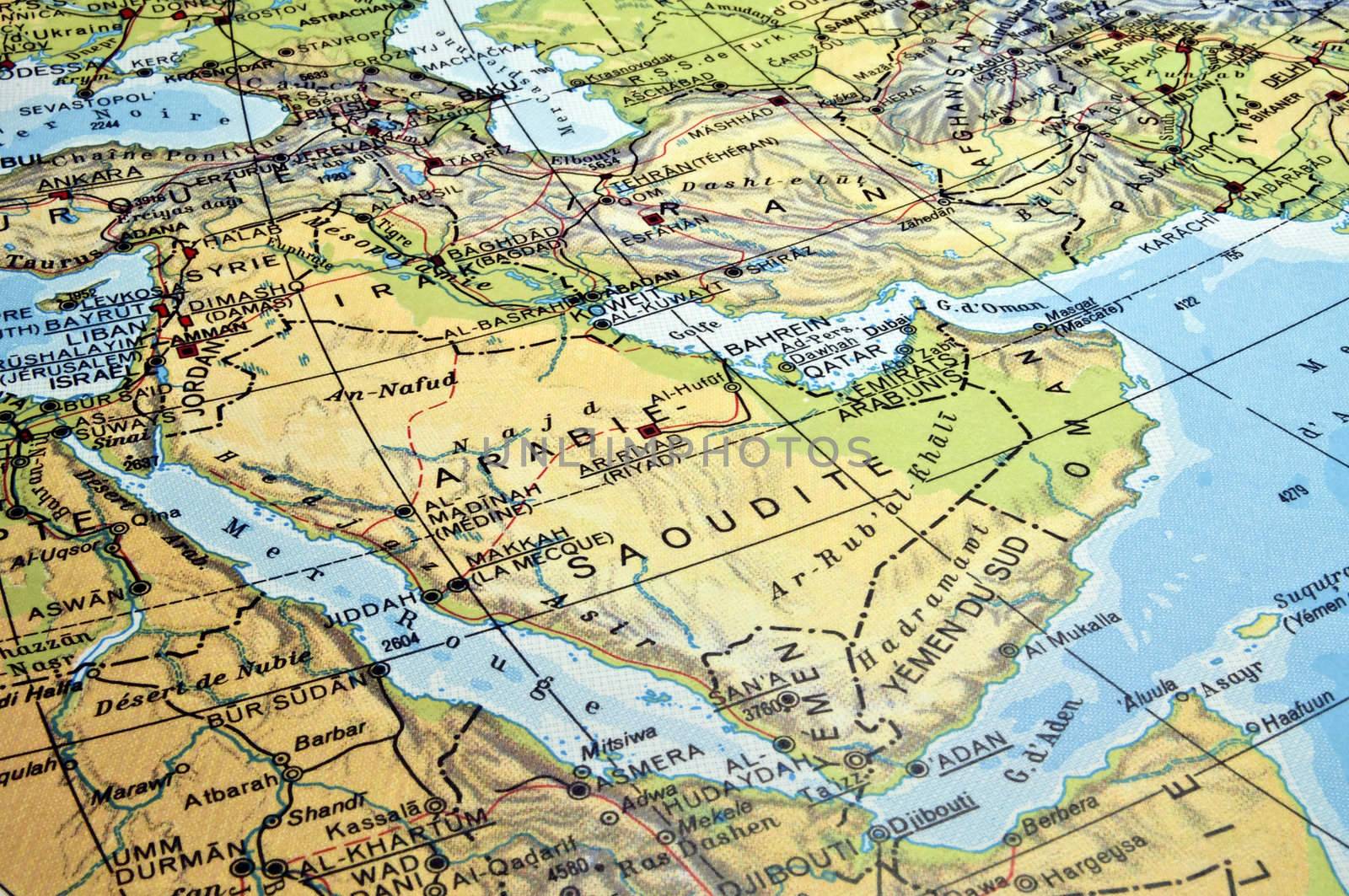 Map of the Arabian Peninsula and countries in the Red Sea region.