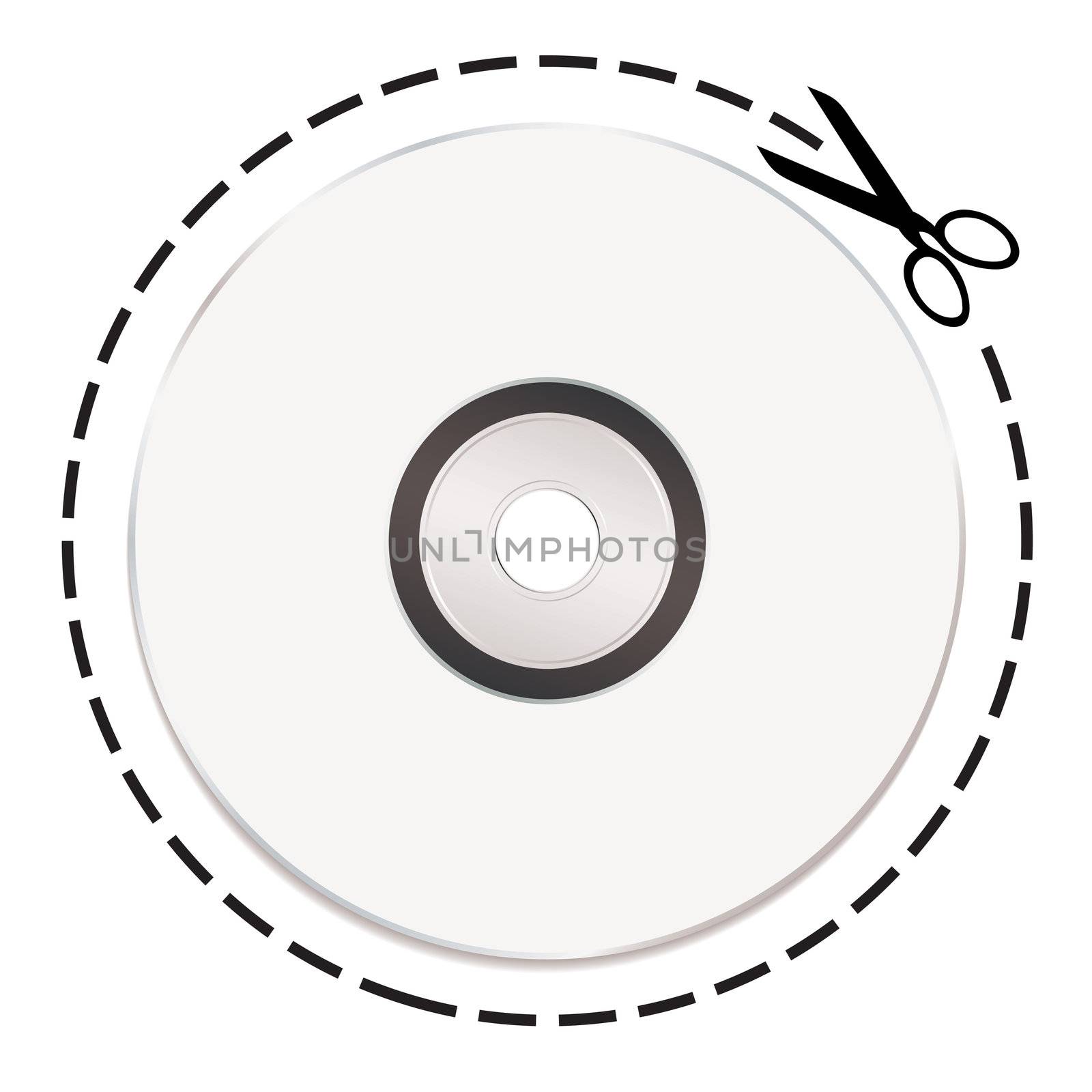 white music cd with dotted lines and scissors