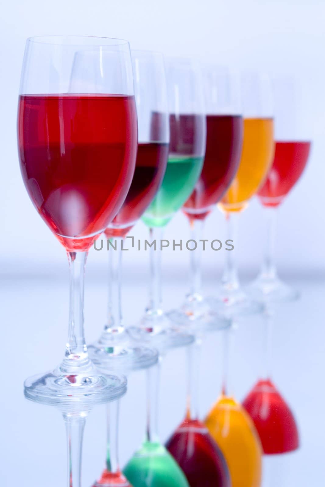 Colored glasses arranged on a glass substrate