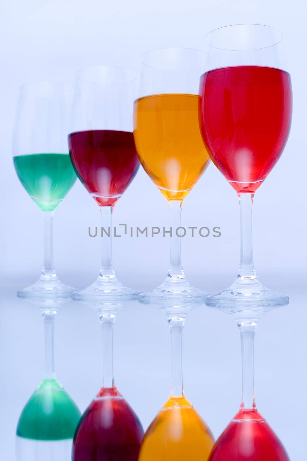Colored glasses arranged on a glass substrate