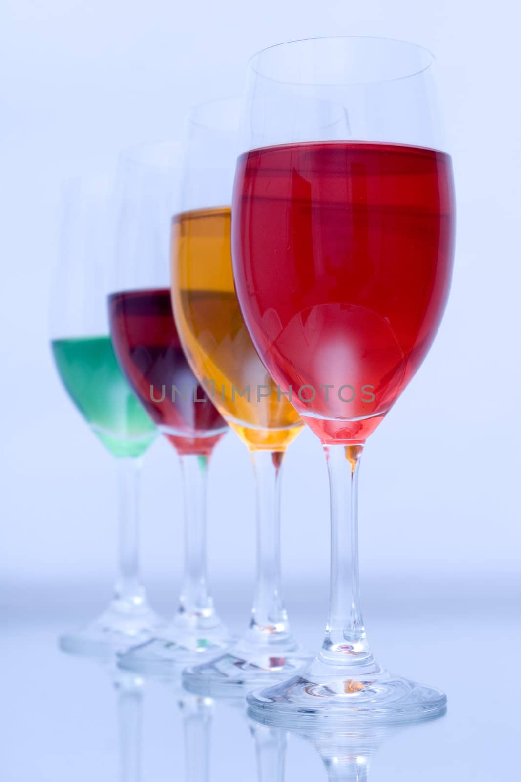 Colored glasses arranged on a glass substrate