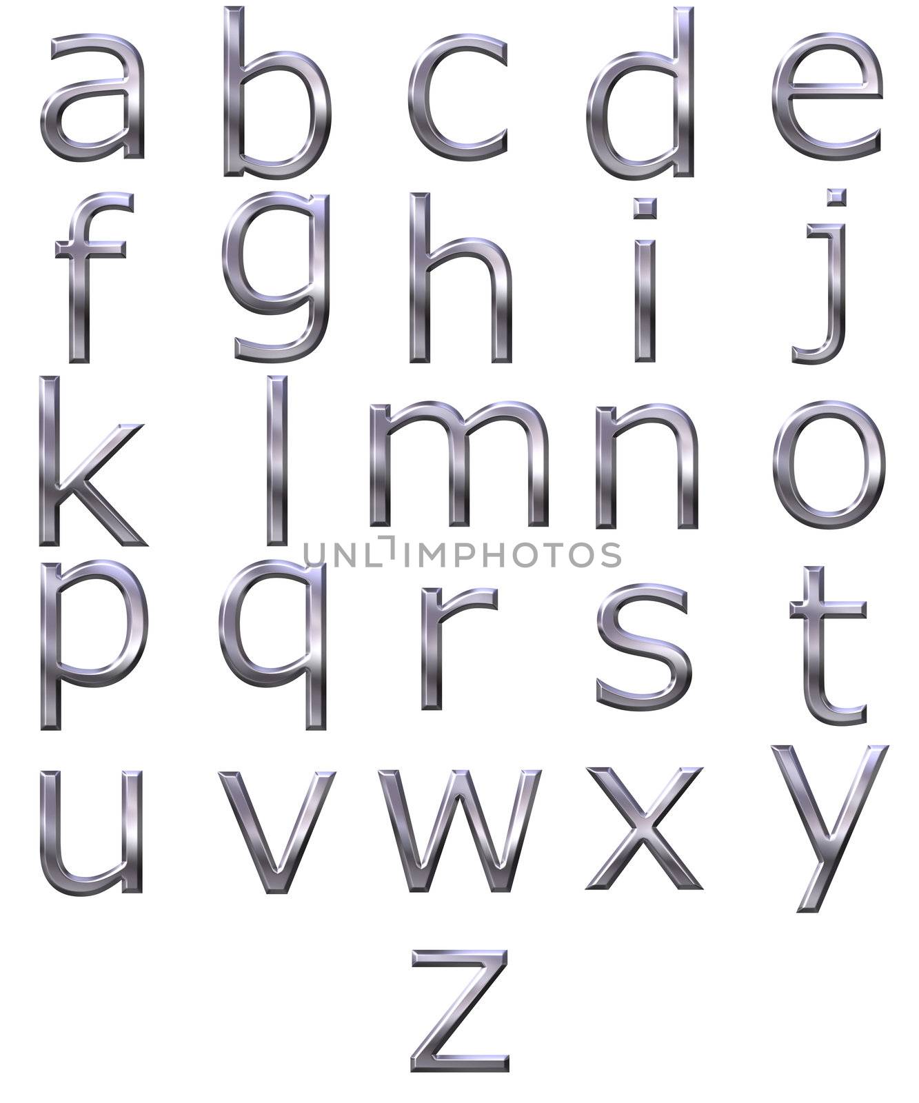 3d silver alphabet isolated in white