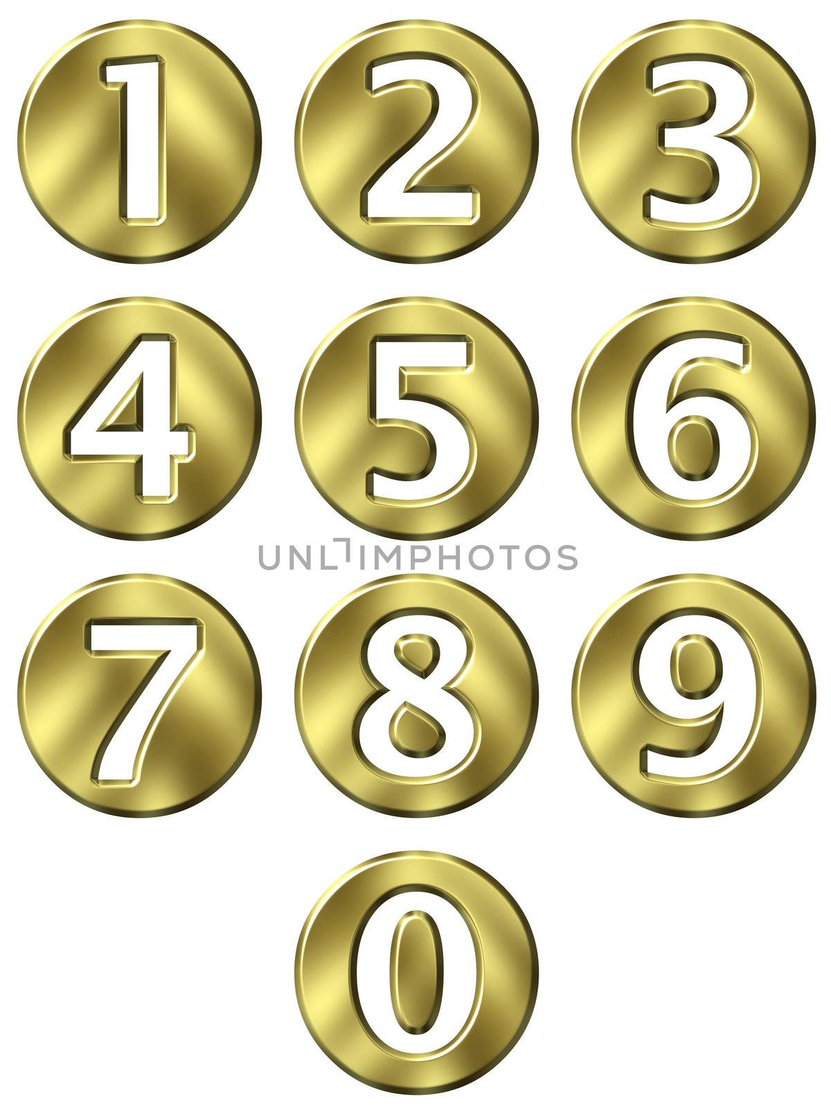 3d golden framed numbers isolated in white