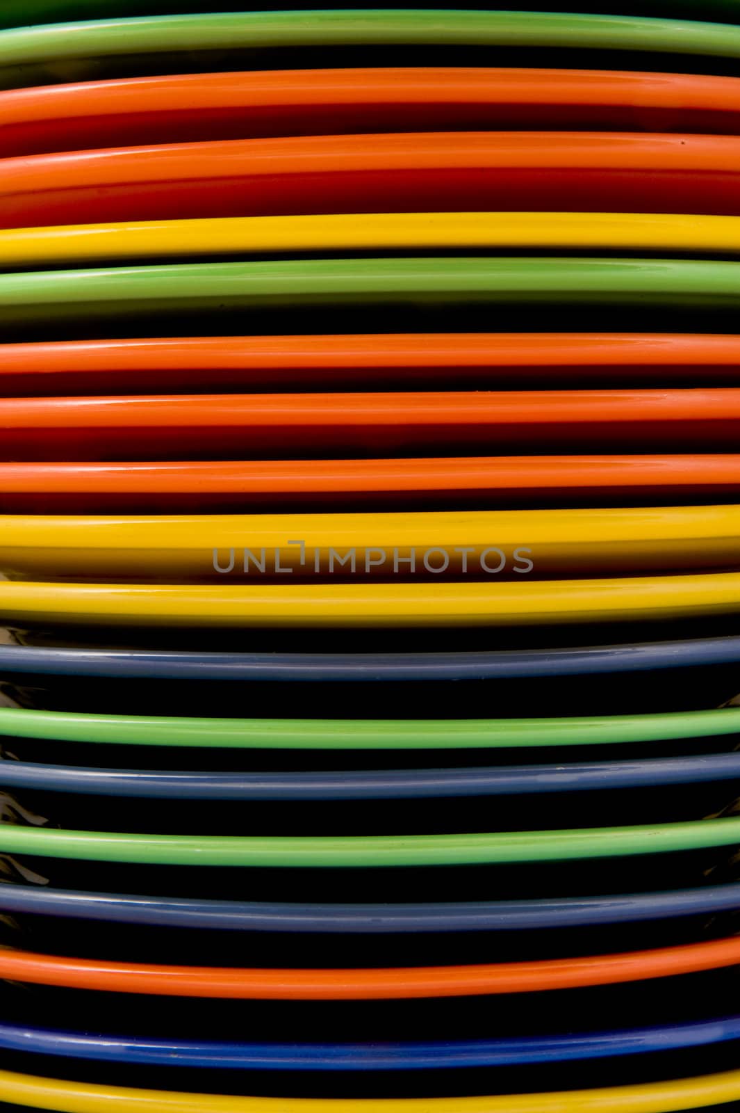 Multi-colored plates taken as close up