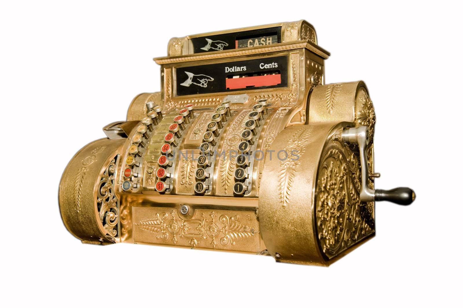  The antiquarian cash register isolated on the white